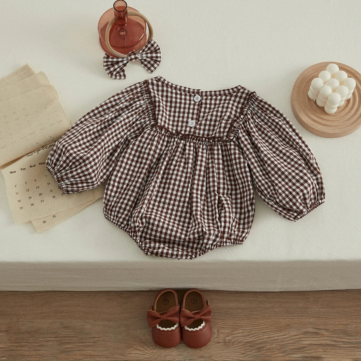 Millie Gingham Romper + Headband (Multi)