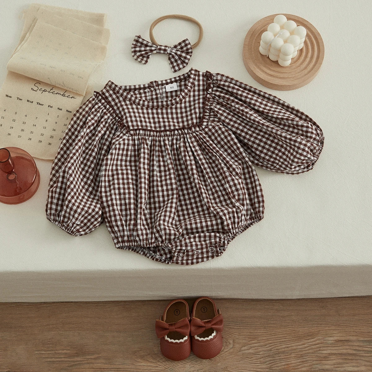 Millie Gingham Romper + Headband (Multi)