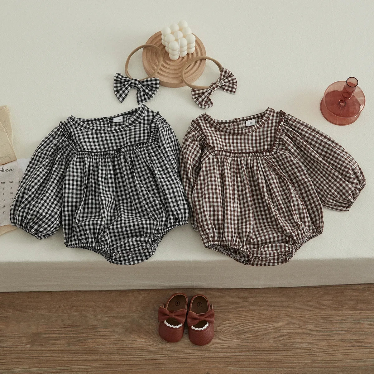 Millie Gingham Romper + Headband (Multi)