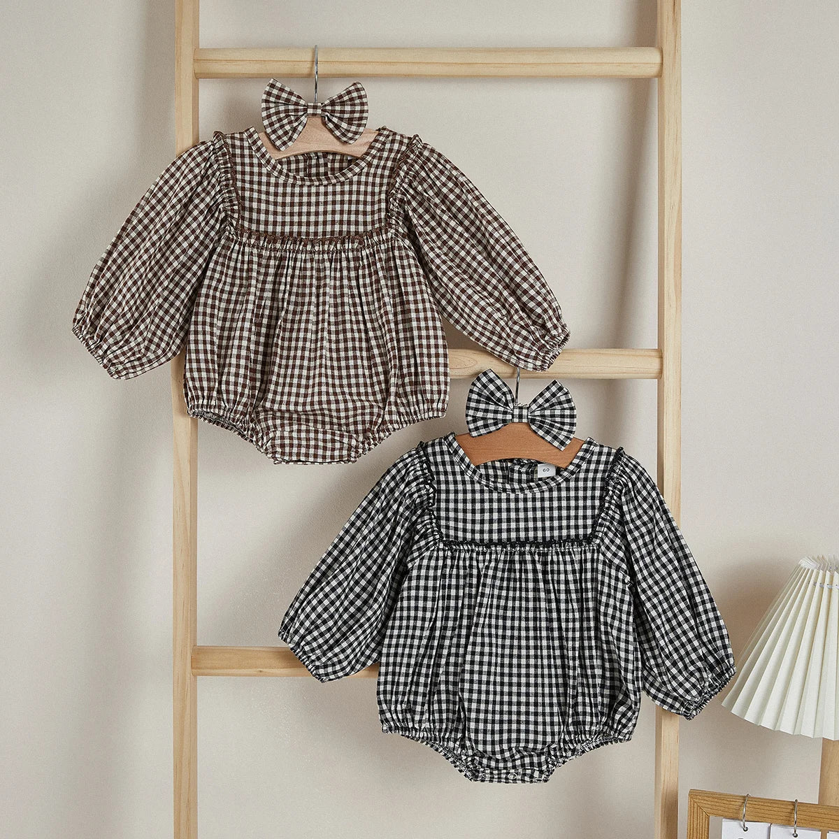 Millie Gingham Romper + Headband (Multi)