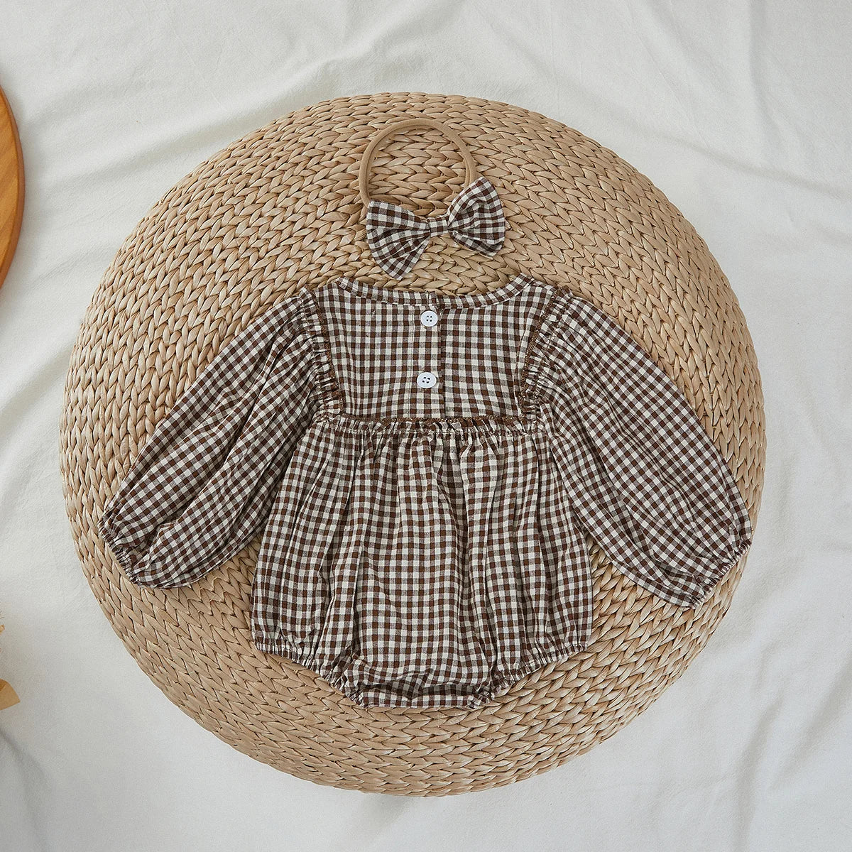 Millie Gingham Romper + Headband (Multi)